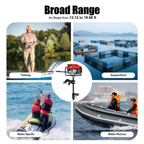 Lightweight 7.5HP outboard motor with 200cc air cooled single cylinder for 13 to 19 foot small boats in various water activities