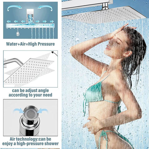 Person enjoying Built To Last High Pressure All Metal Rain Shower Head With Handheld Combo under high-pressure rainfall effect