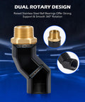 Two Piece One Inch NPT Fuel Hose Nozzle Swivel Kit With 360 Degree Rotation For Easy Safe Fueling And Flexible Angled Access Gas Pump Ready Fits Any 1 Inch Hose Or Nozzle Leak Free And Durable. Black 1-inch NPT brass swivel with dual rotary ball bearings