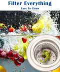 Two Pack Heavy Duty Stainless Steel Slop Basket Filter Trap With A 2.75 Inch Top capturing debris in water with fruits