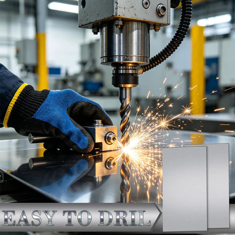 Drilling sparks on Five Pack 20 Gauge Cold Rolled Sheet Metal Plates In 12 By 6 By 0.045 Inch Size for DIY projects