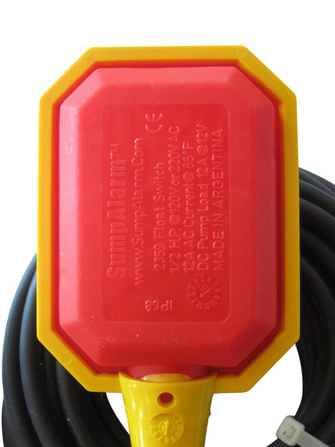 High Water Sump Alarm For Sump Pump And Septic Systems, Weatherproof 90dB Audible Alarm With A 10ft Float Switch, red housing