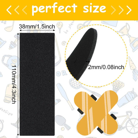 24 Pack Black Fingerboard Foam Grip Tape 110 x 38 x 2 mm Anti Slip Deck Tape for Finger Skateboards size illustration