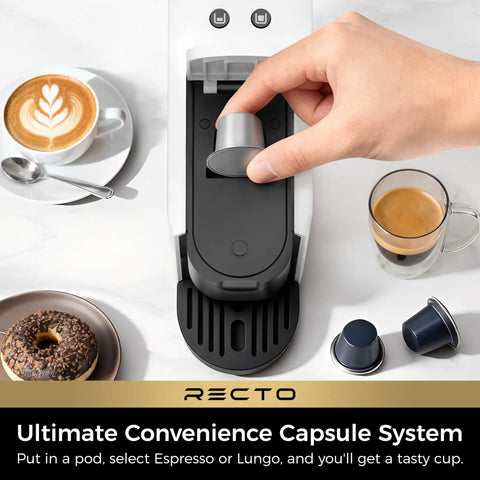 Top view of RectoCafé Espresso Machine For Nespresso Original Capsule Pods 20 Bar Professional Italian Pump with pod insertion