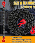 Beefy Three Eighths Inch By Ten Feet Log Chain With Hooks WLL 7100 Lbs Oiled Black Finish on truck background