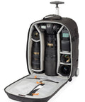 Open Dual Mode DSLR Gear Backpack And Rolling Case For Cameras Lenses And Laptop Up To 15.4 Inches as rolling case view