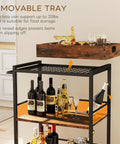Kickback Ready Three Tier Kitchen Cart With Smooth Rollin Wheels Rustic Brown removable tray for drink storage and organization.