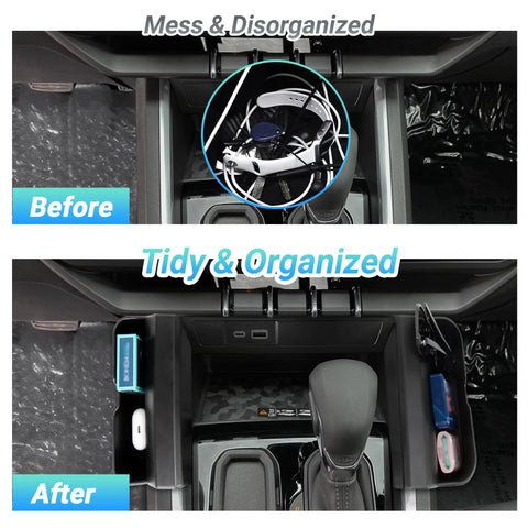 Before and after of Must Have Center Console Organizer For 2023 To 2026 Chevy Colorado And 2023 To 2026 GMC Canyon Armrest Storage Box
