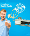 Man with thumbs up next to Gas Range Oven Igniter Replacement for Samsung DG94 01441A Original Style module on blue background