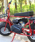 Exhaust Pipe Header Kit For 212cc Predator Non Hemi And 196cc KT196 Mini Bike Engines installed on a red mini bike outdoors