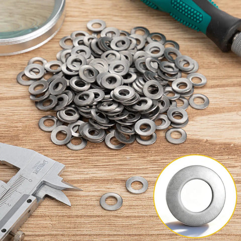200 Pack Quarter Inch Belleville Washers Bulk Conical Disc Spring Cup Washers 18-8 Stainless Steel For Hardware Projects And Replacements Perfect For Automotive, Machinery, And DIY Gearhead Shop Use, pile with caliper