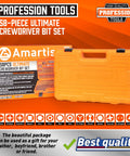258 Piece Ultimate Screwdriver Bit Set With Chrome Vanadium Bits Security Bits Nut Drivers Extensions And Bit Holder Includes Case For Home DIY And Professional Use in orange case