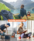 20000mAh Rechargeable Camping Fan With Built In Light And Remote shown at campsite, jobsite, and home environment