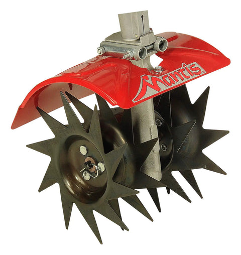 Beefed Up Tiller Aerator Attachment For Mantis Tillers And Cultivators Which Slices Thousands Of Tiny Slits To Relieve Soil Compaction