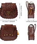 Vintage Brown Faux Leather Medieval Belt Pouch Featuring Carved Elven Leaf Details, 18.5x18cm, perfect for festivals and outdoor use.