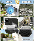 Comparison of Wall Mount Retractable Garden Hose Reel With One Half Inch By One Hundred Foot Hose, Slow Auto Rewind, Any Length Lock, Brass Fittings, 180 Degree Swivel, Ten Pattern Nozzle, Drain Outlet For Outdoor Yard And Lawn versus others showing neat storage, automatic retraction, and built-in drain outlet.