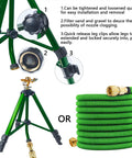 Impact Sprinkler With Tripod Base For Lawn And Garden, Pro Grade 360 Degree Coverage, Heavy Duty Brass Sprinkler Head; extension legs