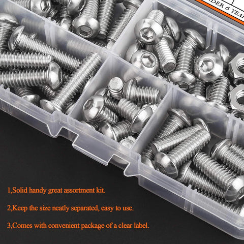 HELIFOUNER 65-piece stainless steel UNC socket cap screws kit in clear plastic organizer with multiple sizes