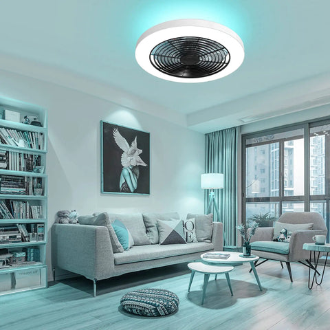 Living room with Dope Smart Ceiling Fan With Lights, Modern Ceiling Fan With Alexa, Google Assistant, App Control, RGB Backlighting