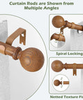 Two Pack Imitation Wood Grain Curtain Rods With Ball Finials, Adjustable 1 Inch Diameter Rails For 28 to 48 Inch Windows