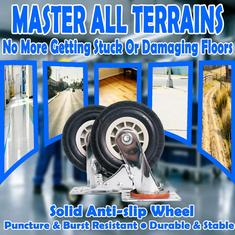 Five Inch Heavy Duty Casters Set Of Four Premium Swivel Rollers Built Tough As Nails Featuring Non Marking Rubber Wheels.