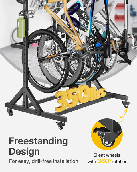 Freestanding Bike Storage Rack for Five Bikes With Built Tough Heavy Duty 350 Lbs Vertical Stand PVC Coated Bike Hooks