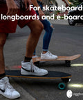 LED Skateboard Light Kit for Night Riding on skateboards and longboards, visible front and rear lights in use