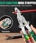 All In One 18 In 1 Foldable Wire Stripper With Voltage Detector held by hand, showcasing multi-function capabilities.