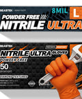 Front packaging: Beastek nitrile disposable gloves; orange diamond-textured, 50 count, large, powder-free latex-free.