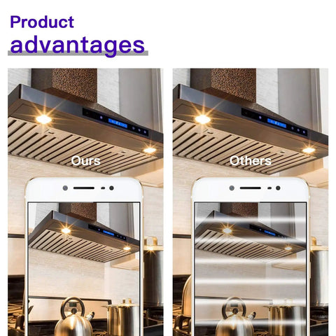 Comparison of hood range lighting using Six Pack PAR20 Flood 39W 120V Halogen Bulbs, Dimmable E26 Reflector, Warm White 2700K, 546 Lumens