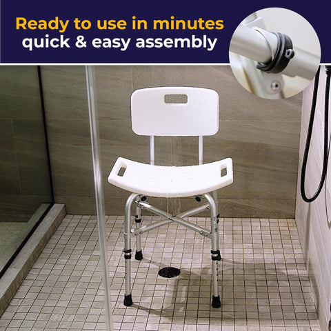 Bariatric Heavy Duty Bathroom Bench With Back Rest No Slip Shower Chair Gray Built To Last Safe For Seniors And Disabled Bathrooms Perfect For Tub Or Shower Use At Home in a tiled shower