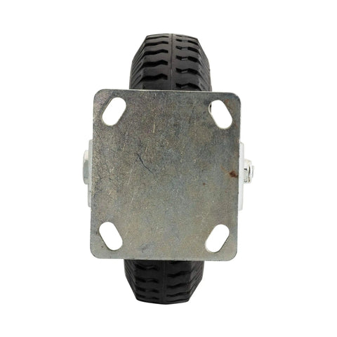 10 Inch Rigid Caster With Pneumatic Air Filled Tire, Kickass Sawtooth Tread, rigid steel plate view from above.