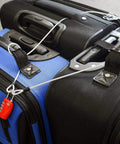 Outdoor Travel Security Cable Lock 3mm Braided Steel Wire Rope With Double Loop 3.3ft securing black and blue luggage