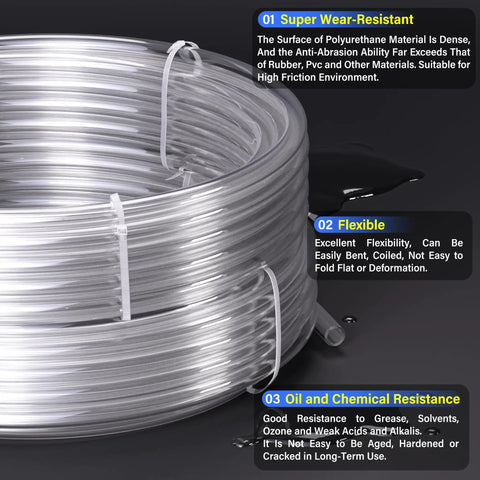 Close-up of Clear PU Air Hose Kit With Eight Millimeter Outer Diameter And Five Millimeter Inner Diameter 32.8 Feet Long 10 Meters