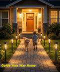 Eight Pack Solar Pathway Lights Outdoor Waterproof 21 Inch Metal And Glass Landscape Driveway Garden Path Lights illuminating walkway