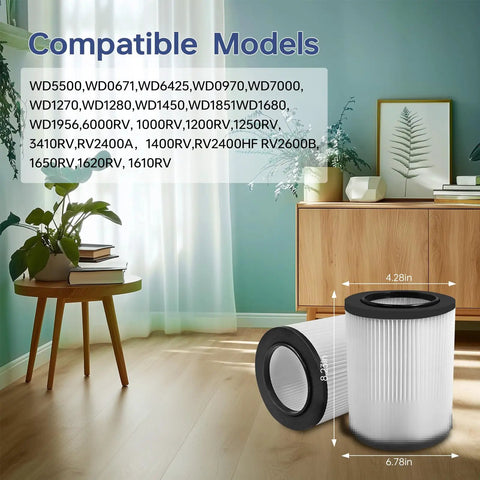 Two Pack VF4000 Replacement Wet Dry Vacuum Filter For 5 To 20 Gallon Vacuums shown on wooden floor with size dimensions