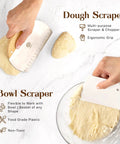 Dough and bowl scrapers used in all in one sourdough bread kit with 9 inch round banneton proofing basket and 24 oz starter jar