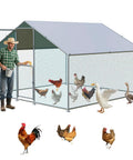 Farmer next to Spacious Outdoor Metal Chicken Coop Run With Waterproof UV Cover Double Lockable Doors For 10 To 30 Chickens Ducks Or Rabbits 9.8 By 7 By 7 Feet Backyard Poultry Enclosure