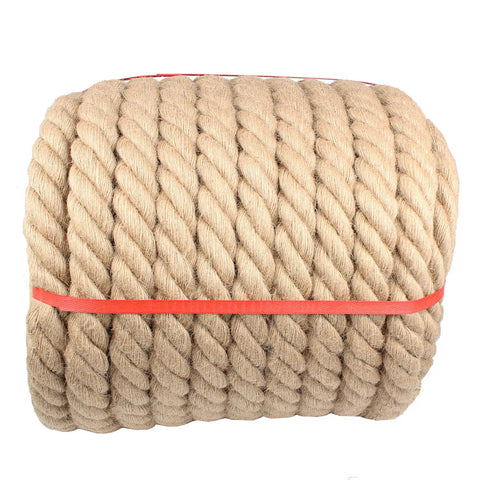 1.5 Inch Thick Twisted Rope, 100 Feet Of Natural Fiber For Landscaping, Crafts, Boating, Marine Use, rolled and secured with bands