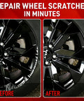 Before and after using Gloss Black Wheel Scratch Repair Kit For Curb Rash And Scuffs, DIY Alloy Wheel Repair, Rim Paint Pen For Black Wheels.