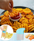 Two-piece blue wave waffle crinkle cutter set for potatoes; stainless steel blades for crinkle fries