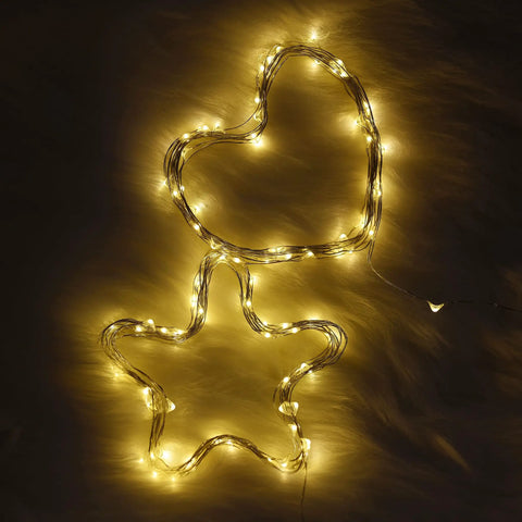 Heart and star shapes formed by USB Powered LED Fairy Lights With 50 LEDs On 16 Ft Silver Wire Waterproof Starry String Lights