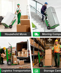 Heavy Duty Electric Stair Climbing Dolly With 1250W Motor And 900 Lb Load Capacity For Easy Moving Of Heavy Furniture Featuring Foldable Design And Telescopic Handle being used for logistics transportation.