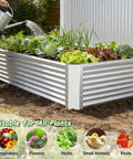 Tall Galvanized Raised Garden Bed Kit For Outdoor Patio 6x3x2ft Deep Root Planter Boxes No Bend Elevated Metal Garden Beds For Vegetables Flowers And Herbs 1 Pack Silver, filled with plants and being watered.