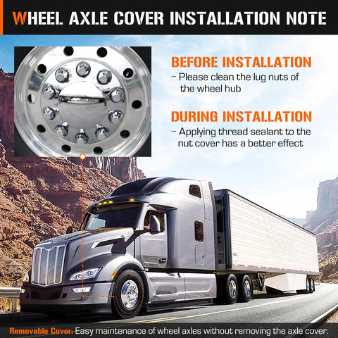 Domed Front Axle Cover Kit For Semi Trucks With Screw On 33mm Lug Nut Chrome ABS Plastic 10 Hole Removable Caps 2 Pack Universal Fit