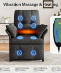Power Recliner Chair With Heat And Massage, Linen Electric Recliner Sofa With Remote, 180 Degree Lay Flat, Dark Grey