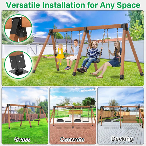 Heavy Duty Swing Set Brackets A Frame Hardware Kit With 1 Middle Bracket And 2 Leveling Base Brackets Fits 4x4 Posts And 4x6 Beams Keeps Backyard Swing Set Stable Dry And Safe With Multi Angle Leveling For Uneven Ground