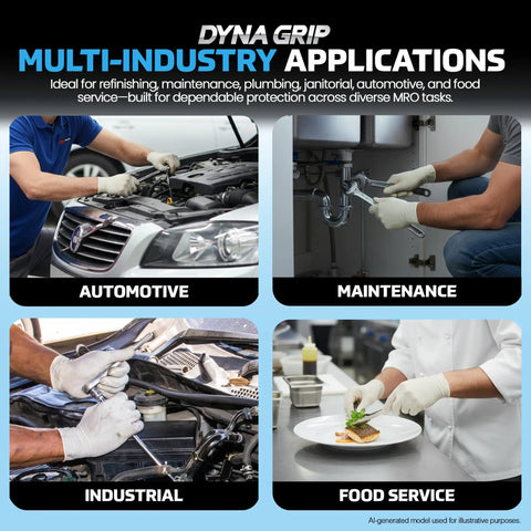 Heavy Duty Extra Large Powder Free Latex Gloves Featuring A Tough As Nails Textured Grip And Comfortable Beaded Cuff Made For Garage Grind Kitchen Cleanup Or Daily Janitorial Hustles In 100 Count Box used in automotive, maintenance, industrial, and food service tasks.