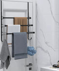 Black Wall Mounted Towel Rack Set With 3 Levels Per Unit And 2 Pieces, holding towels in a bathroom, space-saving design
