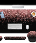 Rose Gold Pink 4-In-1 Keyboard And Mouse Pad Set with Large Desk Mat, Keyboard Wrist Rest, Mouse Wrist Rest, and Cup Coaster